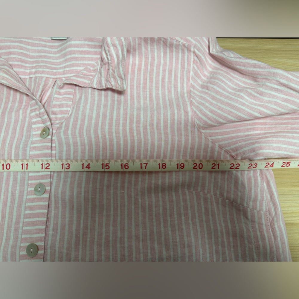 John Mark Pink and White Striped Linen Shirt Coastal Beach Resortwear Carnival - Picture 5 of 8